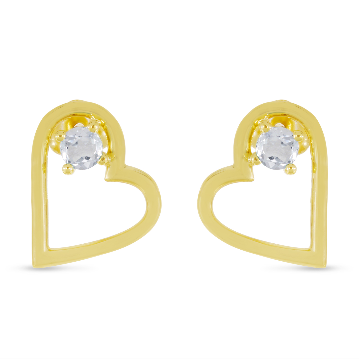 14K Yellow Gold White Topaz Open Heart Birthstone Earrings