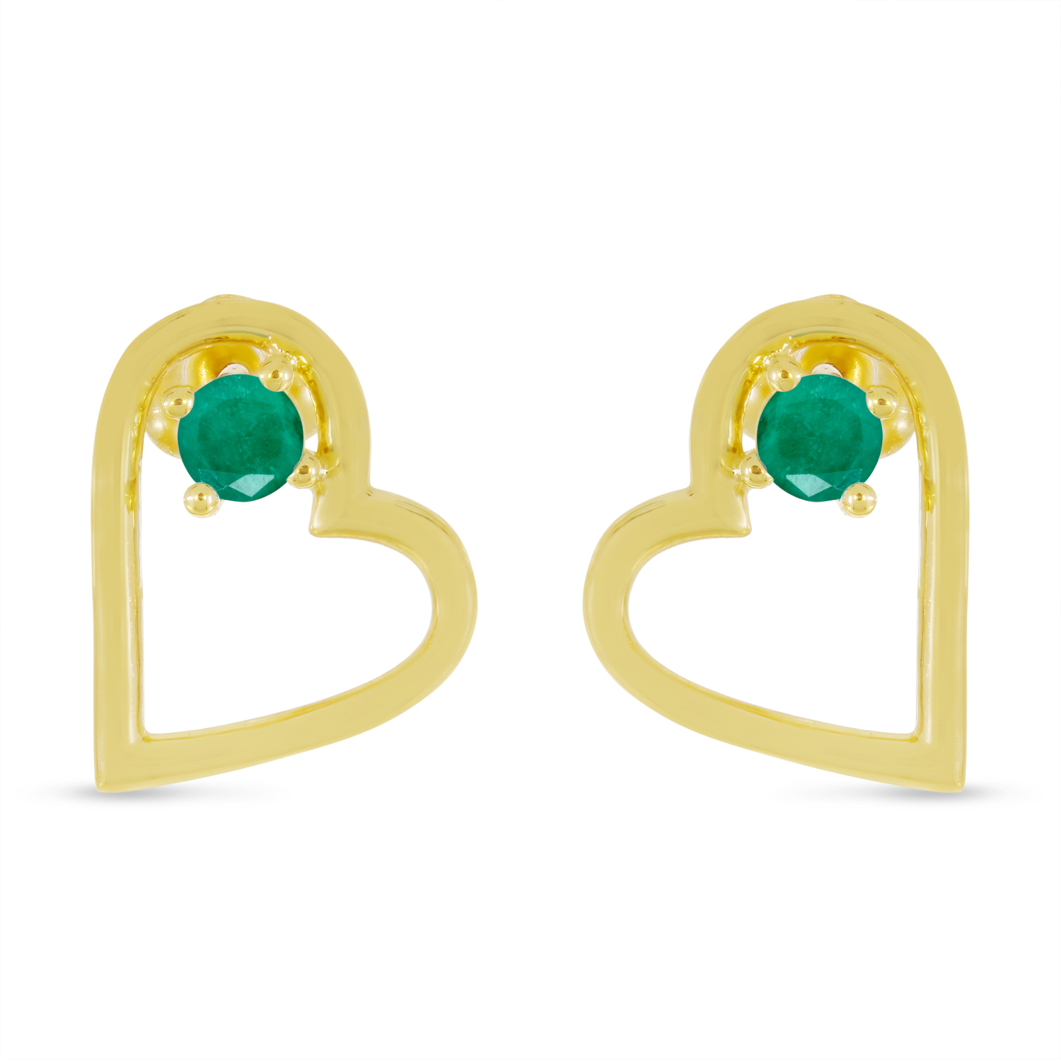 14K Yellow Gold Emerald Open Heart Birthstone Earrings