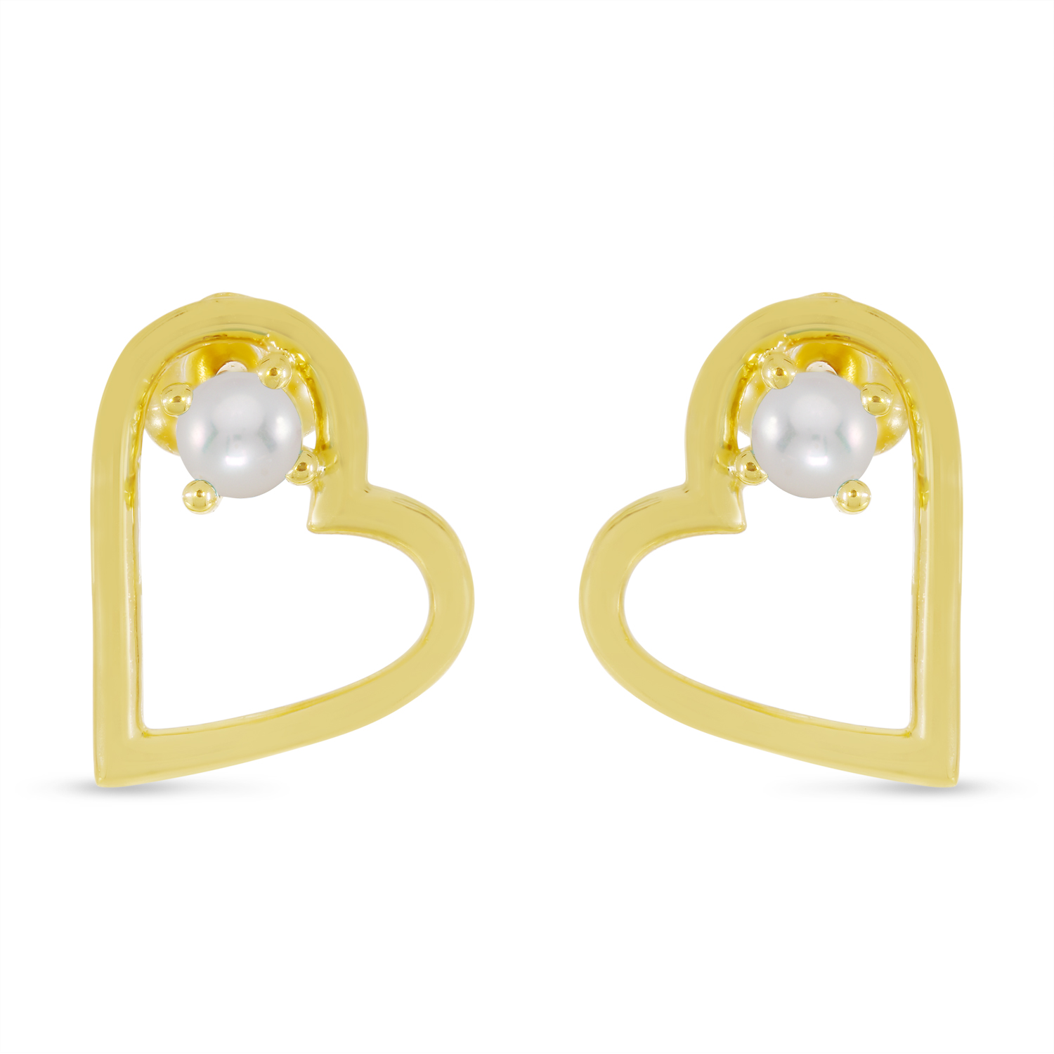 14K Yellow Gold Pearl Open Heart Birthstone Earrings