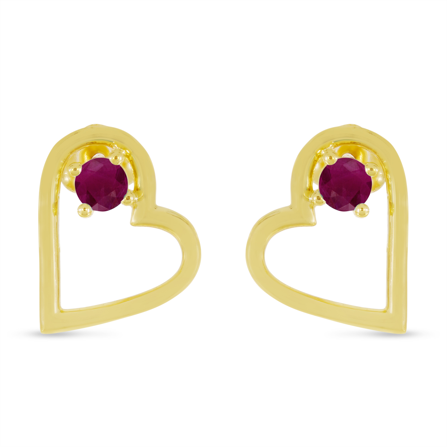 14K Yellow Gold Ruby Open Heart Birthstone Earrings