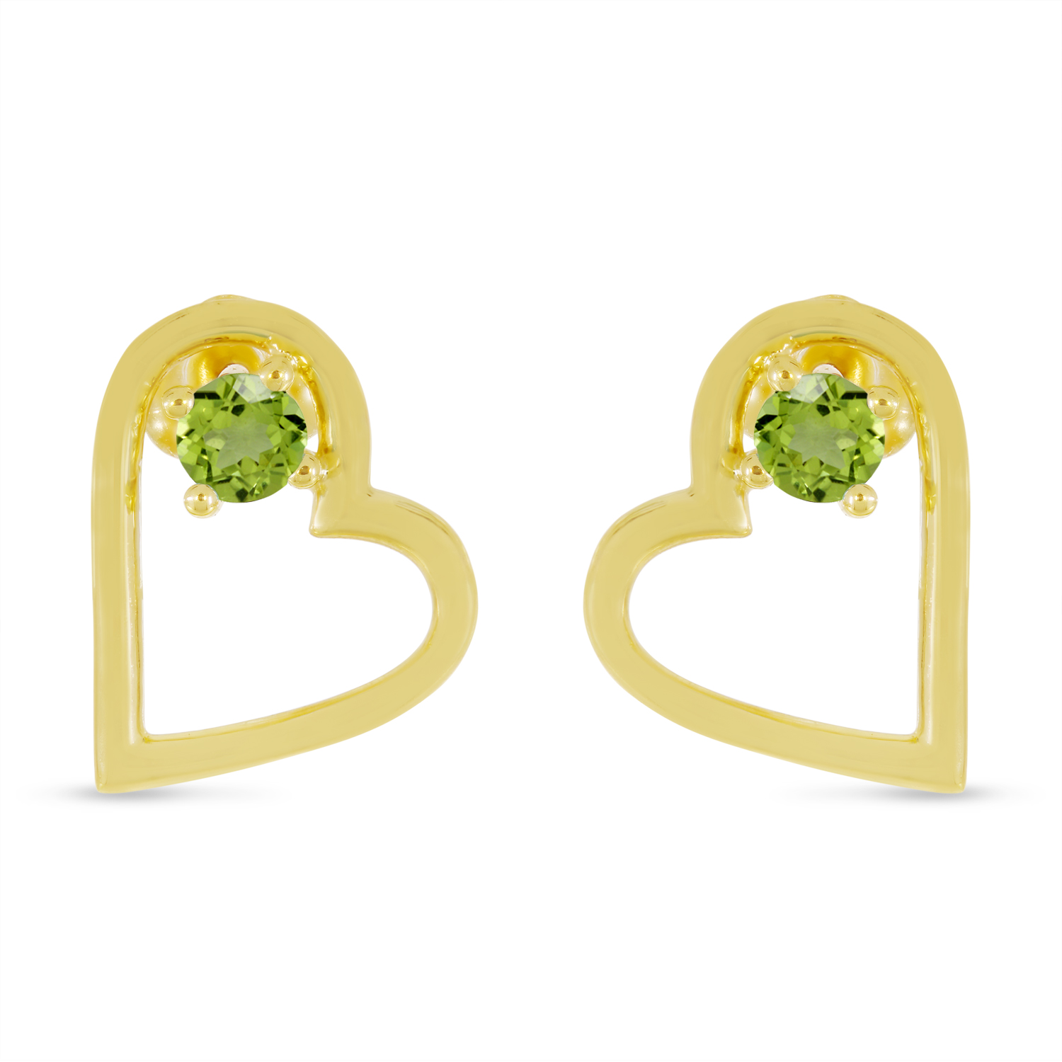 14K Yellow Gold Peridot Open Heart Birthstone Earrings