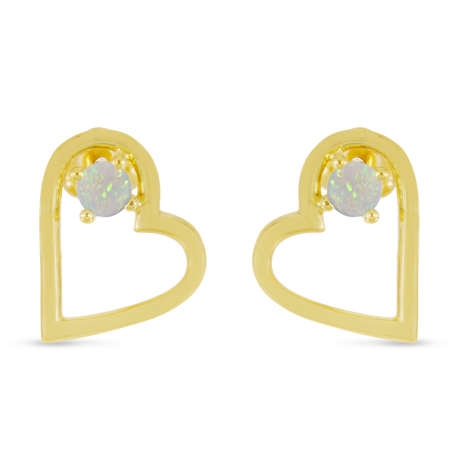14K Yellow Gold Opal Open Heart Birthstone Earrings