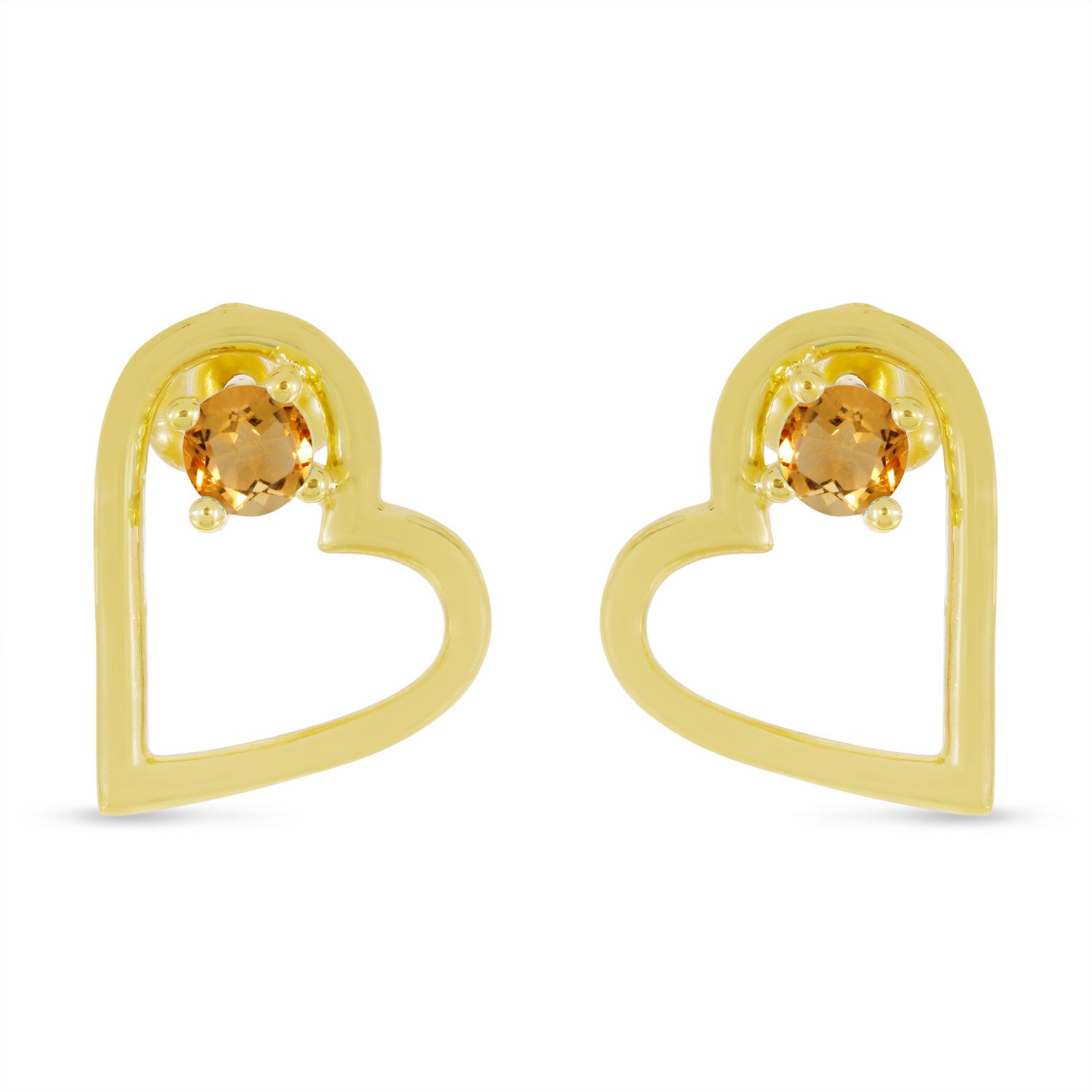 14K Yellow Gold Round Citrine Open Heart Post Earring