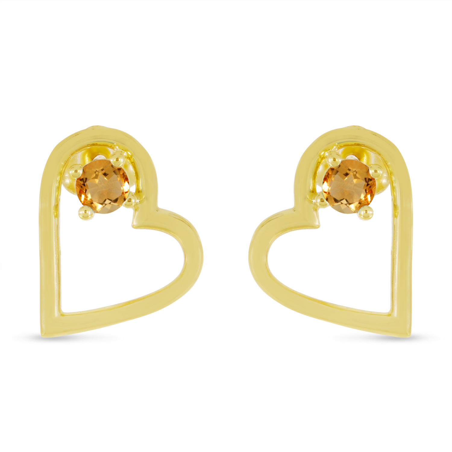 14K Yellow Gold Citrine Open Heart Birthstone Earrings