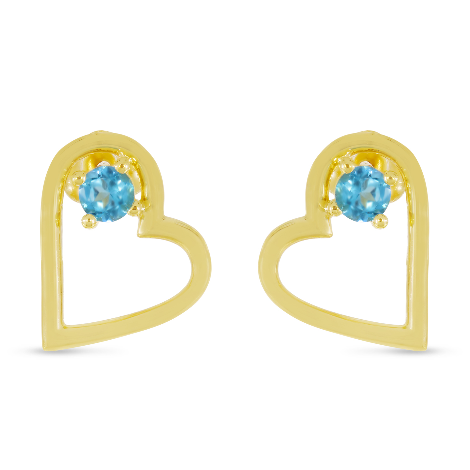 14K Yellow Gold Blue Topaz Open Heart Birthstone Earrings