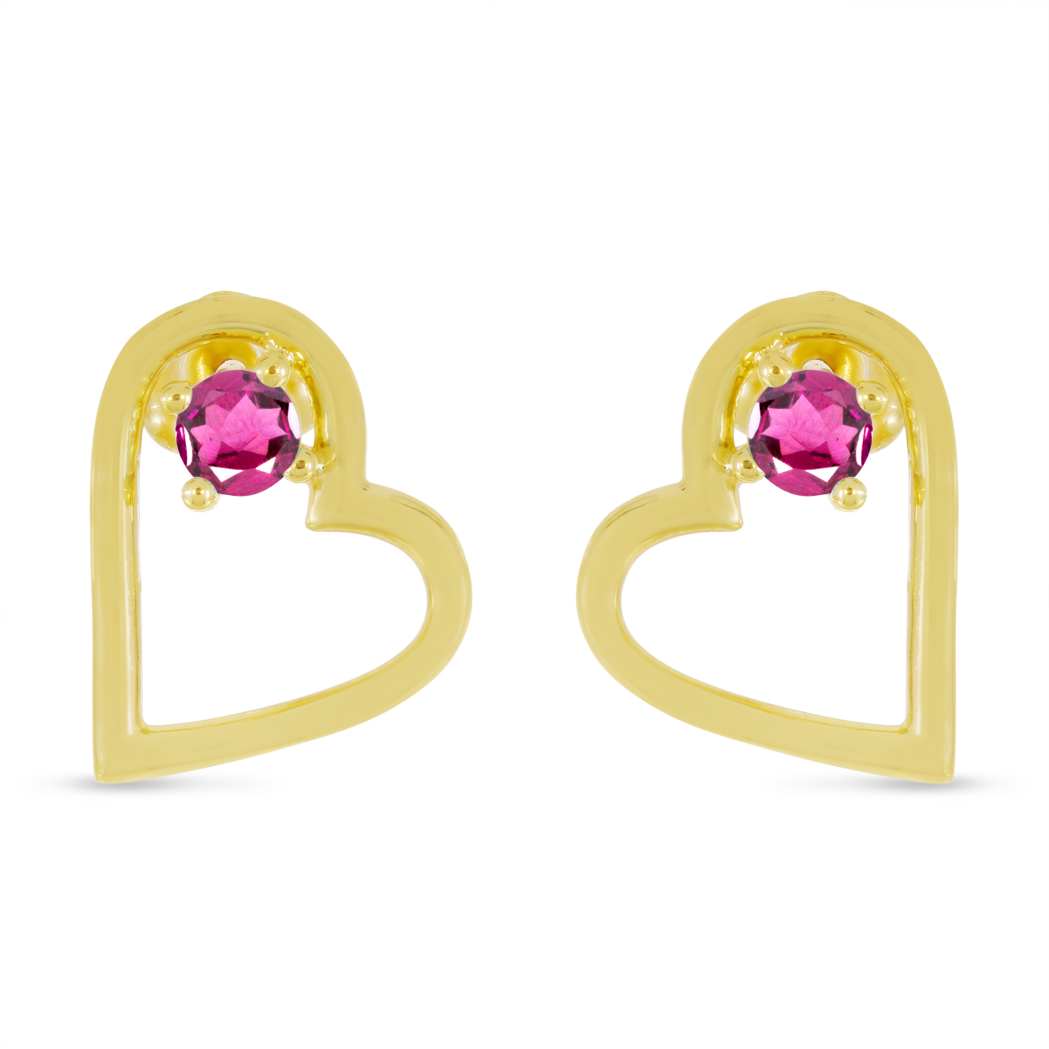 14K Yellow Gold Pink Tourmaline Open Heart Birthstone Earrings