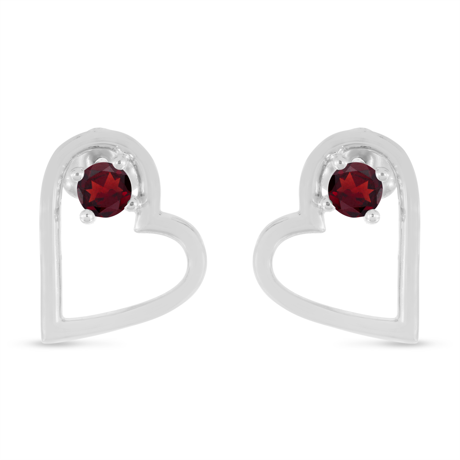 14K White Gold Garnet Open Heart Birthstone Earrings