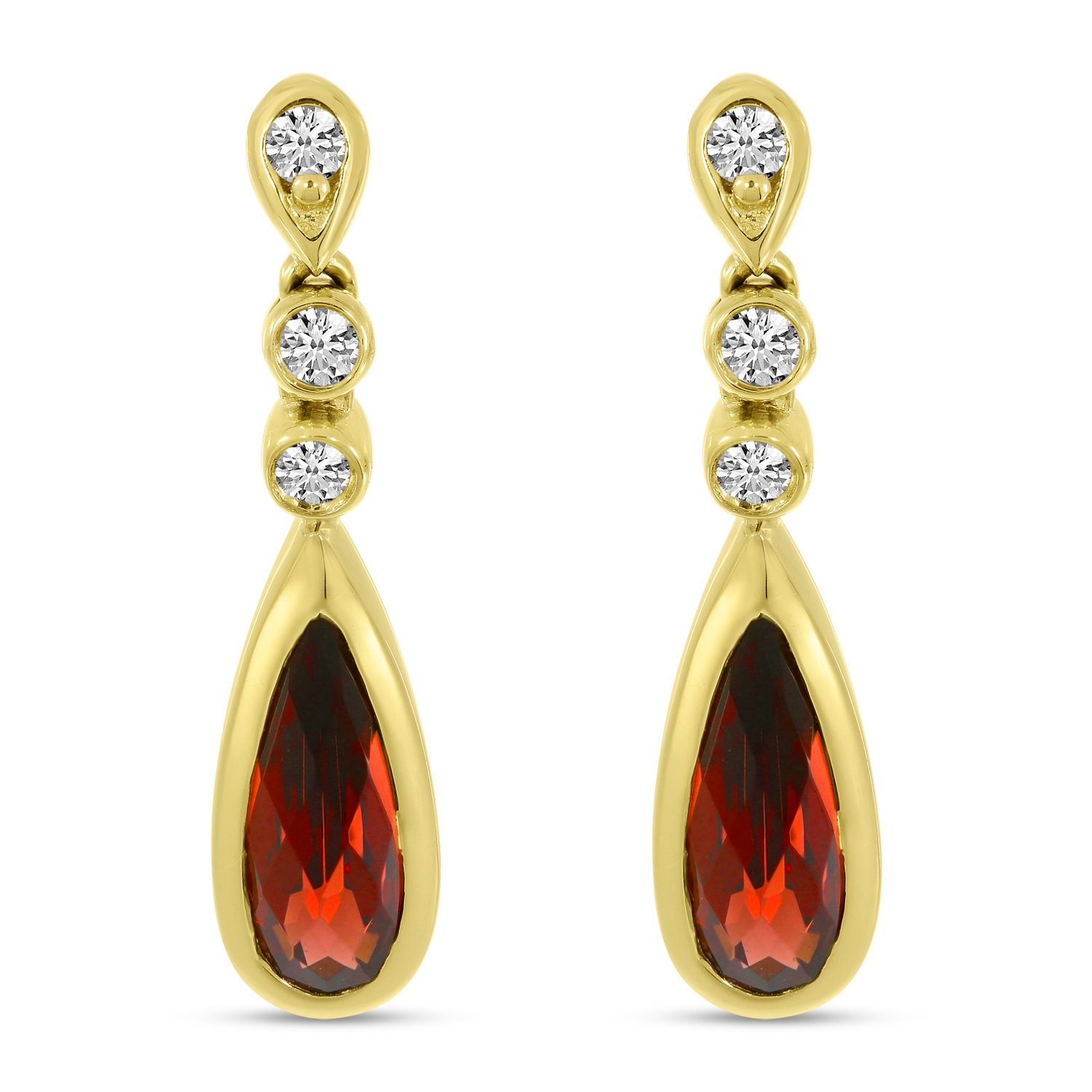 14K Yellow Gold Garnet Teardrop Diamond Earrings