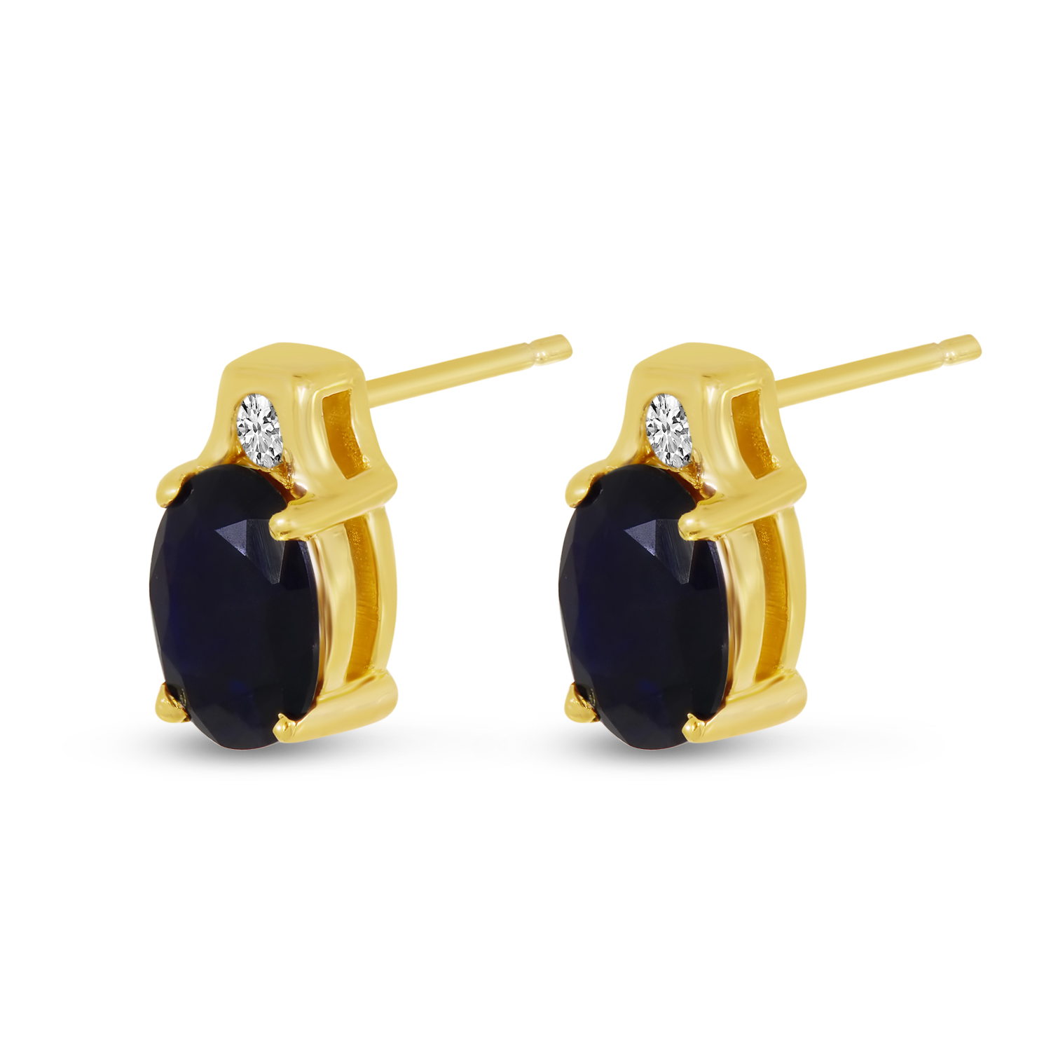14K Yellow Gold Oval Sapphire & Diamond Precious Stud Earrings