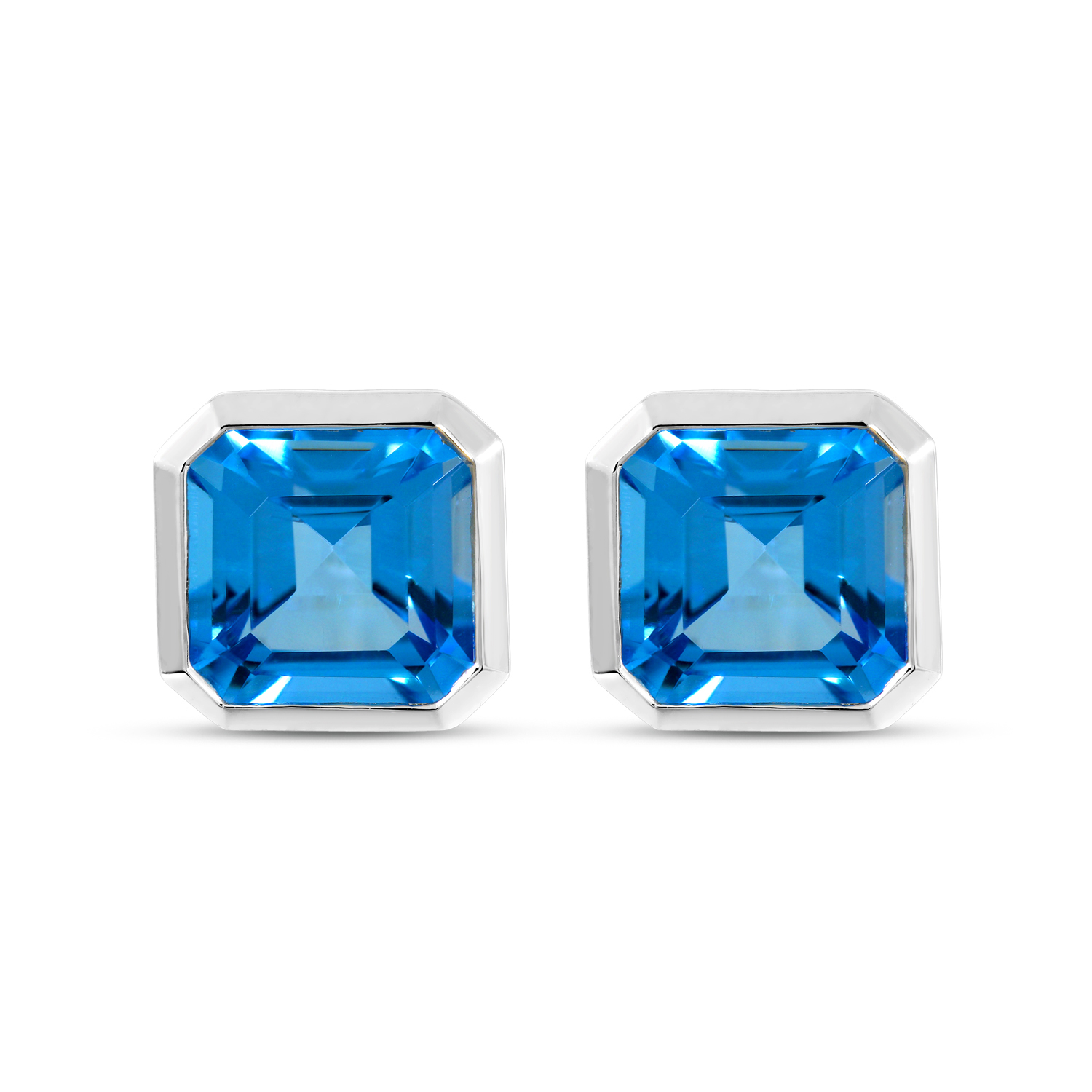 14K White Gold Blue Topaz Cushion Semi Stud Earrings