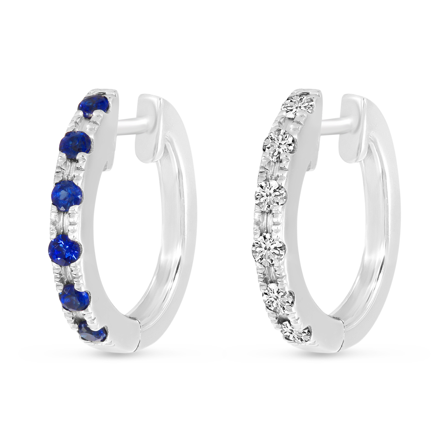 14K White Gold Sapphire & Diamond Reversible Huggie Earrings