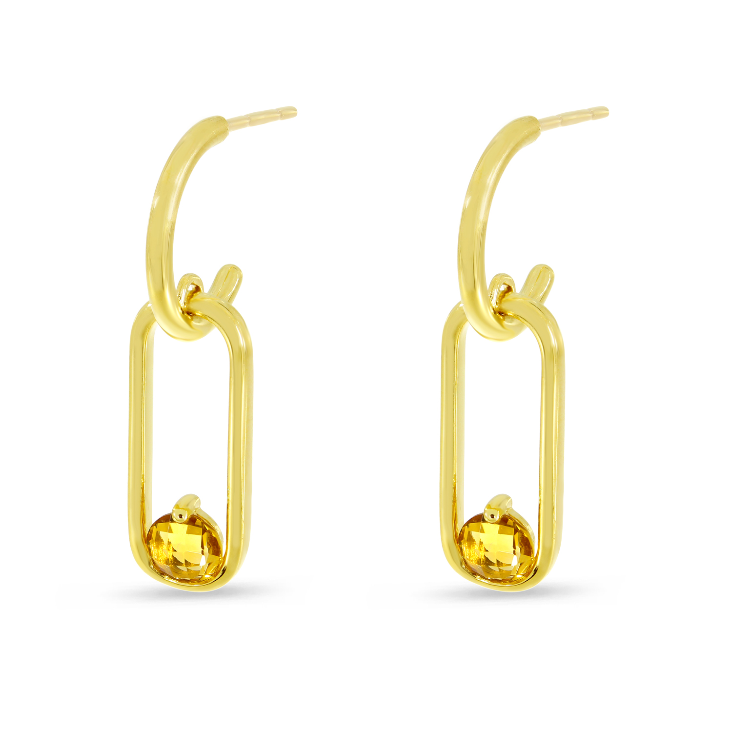 14K Yellow Gold Semi Citrine Elongated Link Earrings