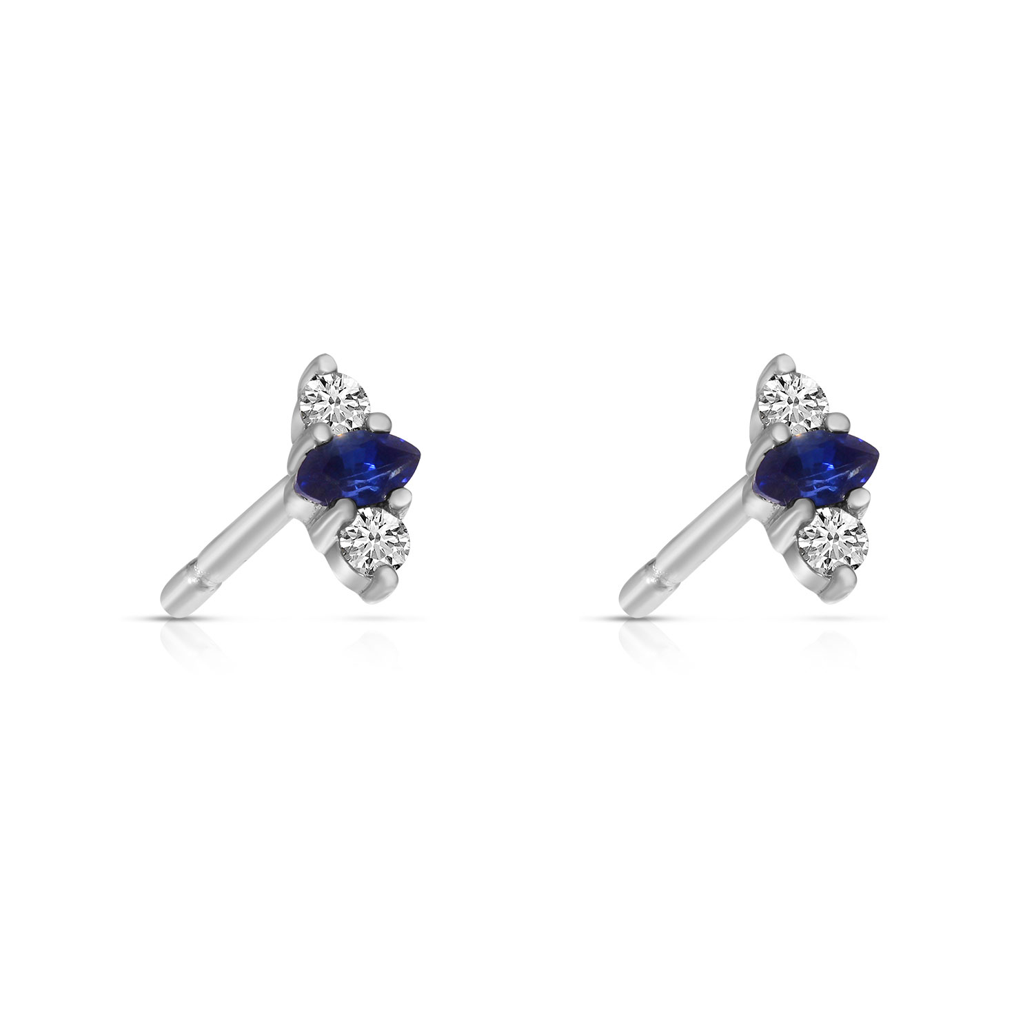 14K White Gold Diamond and Sapphire Marquis Studs