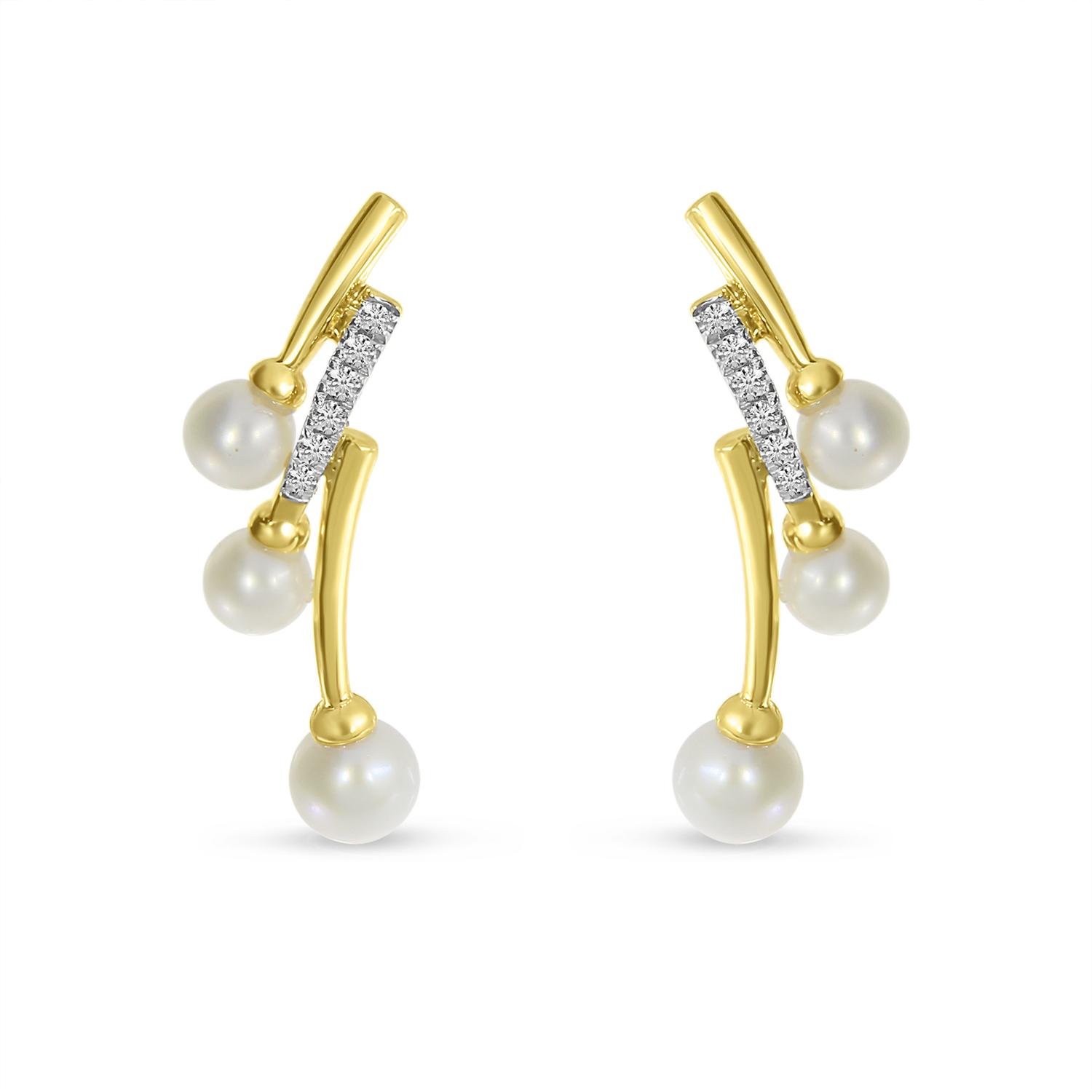 14K Yellow Gold Diamond and Pearl Cascading Earrings