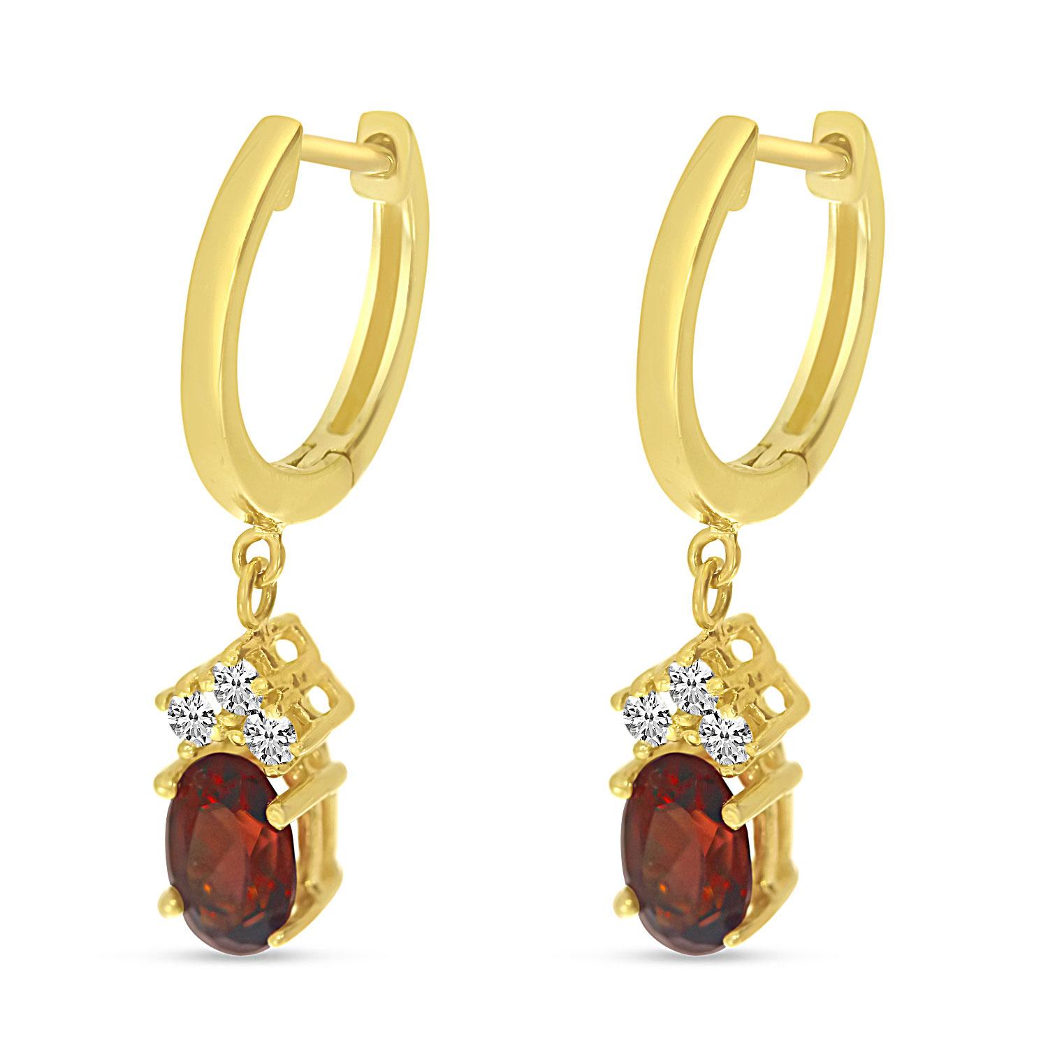 14K Yellow Gold Better Basic Garnet Huggie Dangle Earrings