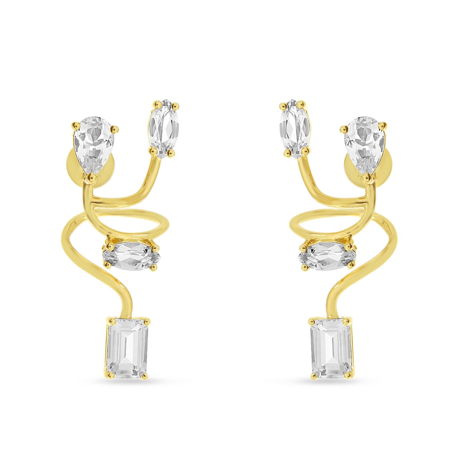 14K Yellow Gold Multi Shape White Topaz Swirl Earrings