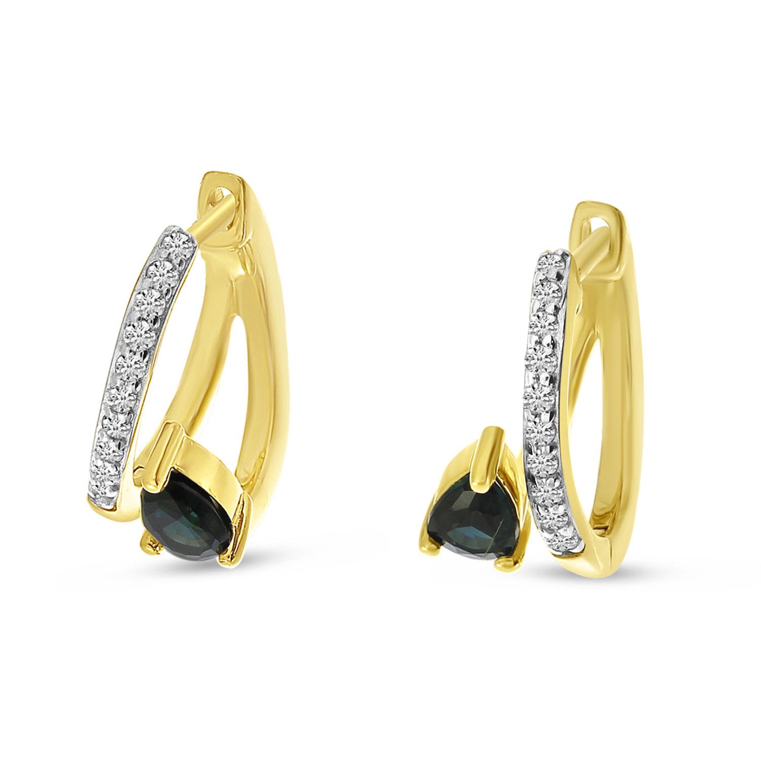 14K Yellow Gold Pear Sapphire and Diamond Huggie and a Half Precious Earrings