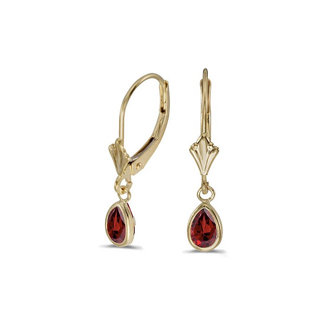 14k Yellow Gold Pear Garnet Bezel Lever-back Earrings