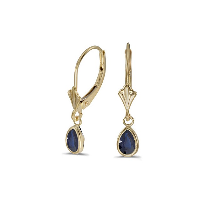 14k Yellow Gold Pear Sapphire Bezel Lever-back Earrings