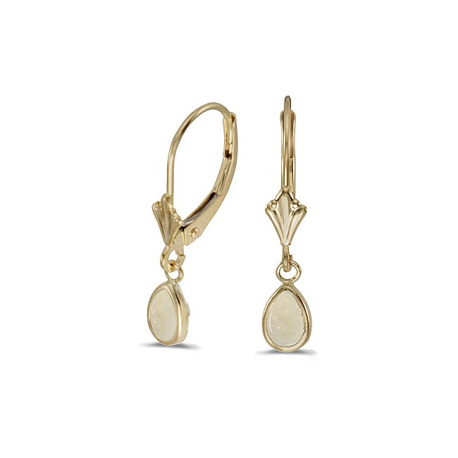 14k Yellow Gold Pear Opal Bezel Lever-back Earrings