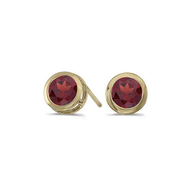 14k Yellow Gold Round Garnet Bezel Stud Earrings