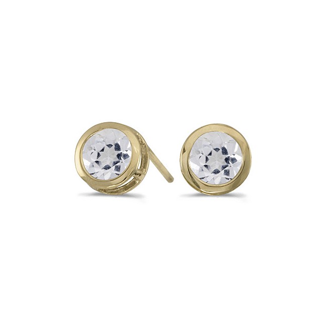 14k Yellow Gold Round White Topaz Bezel Stud Earrings