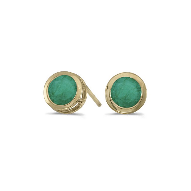 14k Yellow Gold Round Emerald Bezel Stud Earrings