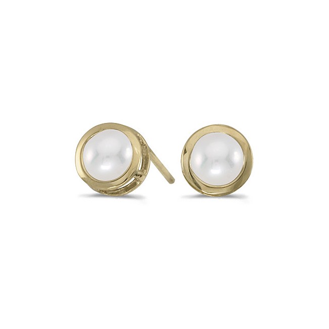 14k Yellow Gold Pearl Bezel Stud Earrings