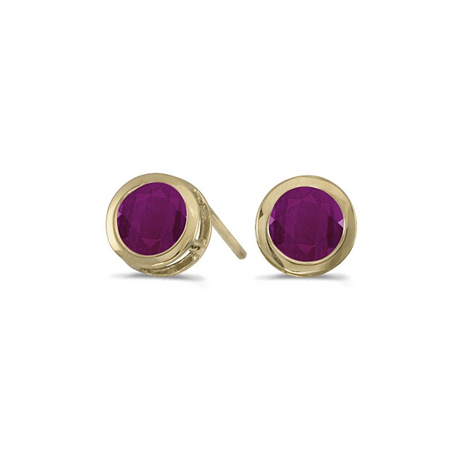 14k Yellow Gold Round Ruby Bezel Stud Earrings