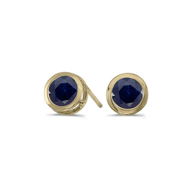 14k Yellow Gold Round Sapphire Bezel Stud Earrings