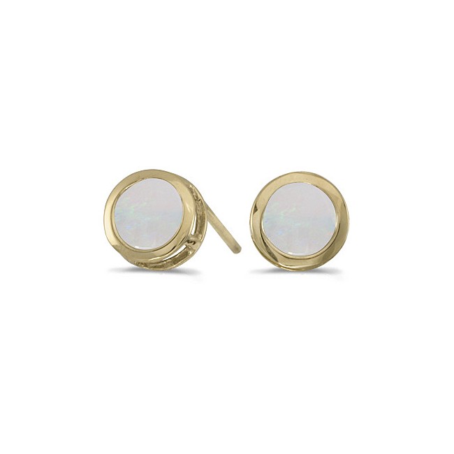 14k Yellow Gold Round Opal Bezel Stud Earrings