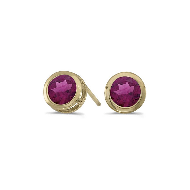 14k Yellow Gold Round Rhodolite Garnet Bezel Stud Earrings