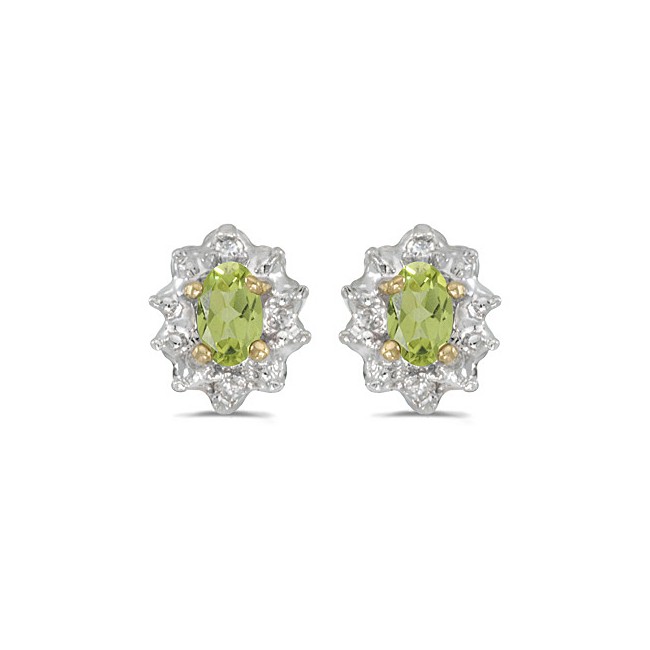10k Yellow Gold Oval Peridot And Diamond Earrings