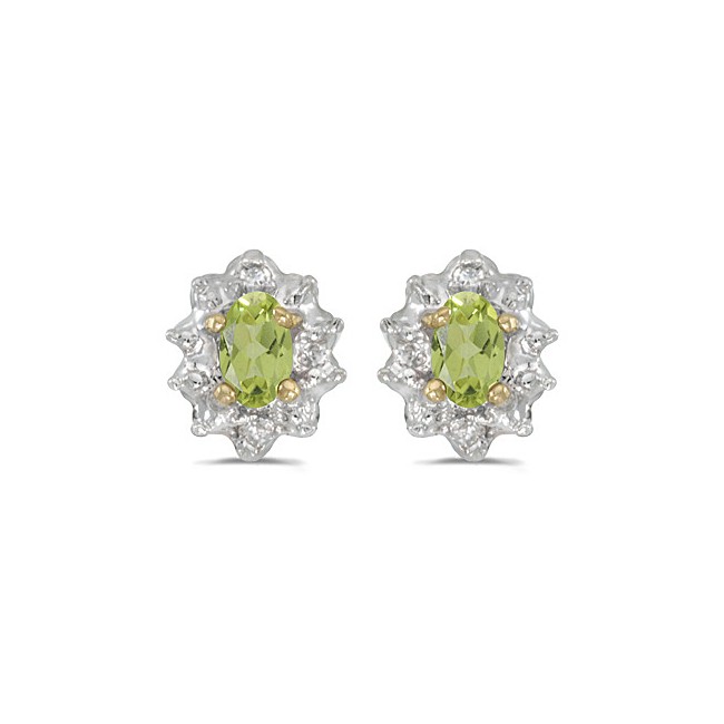 10k Yellow Gold Oval Peridot And Diamond Earrings