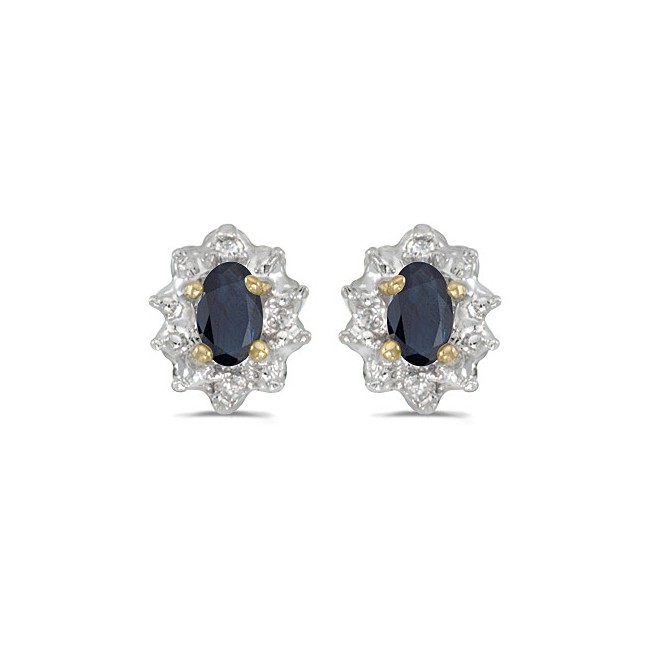 10k Yellow Gold Oval Sapphire And Diamond Earrings