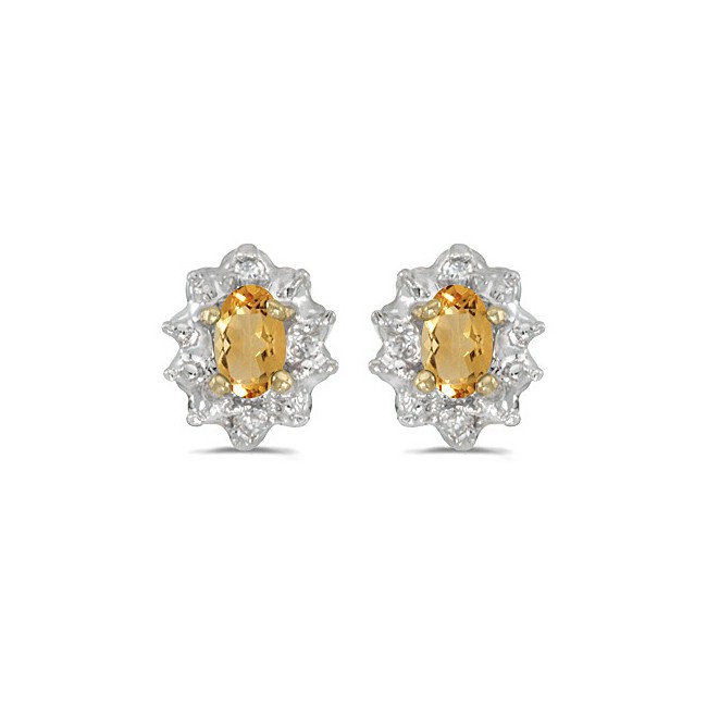 10k Yellow Gold Oval Citrine And Diamond Earrings