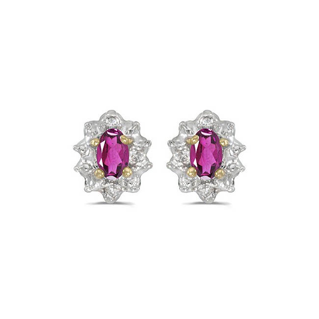 10k Yellow Gold Oval Pink Topaz And Diamond Earrings