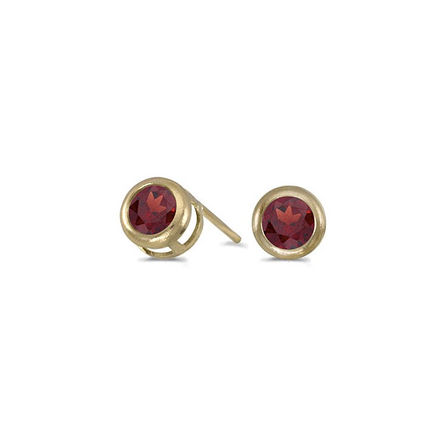 14k Yellow Gold Round Garnet Bezel Stud Earrings