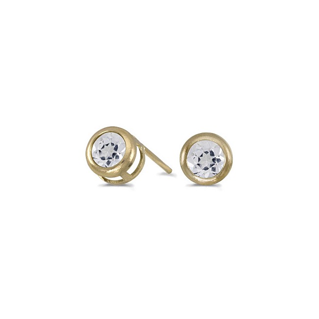 14k Yellow Gold Round White Topaz Bezel Stud Earrings