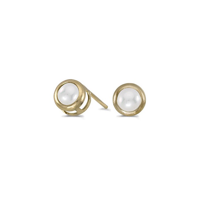 14k Yellow Gold Pearl Bezel Stud Earrings