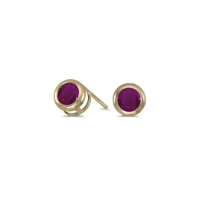 14k Yellow Gold Round Ruby Bezel Stud Earrings