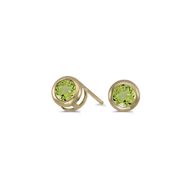 14k Yellow Gold Round Peridot Bezel Stud Earrings