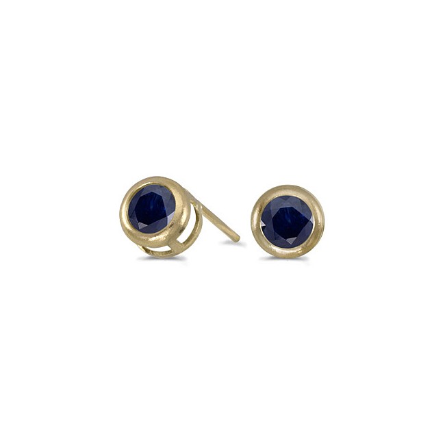 14k Yellow Gold Round Sapphire Bezel Stud Earrings