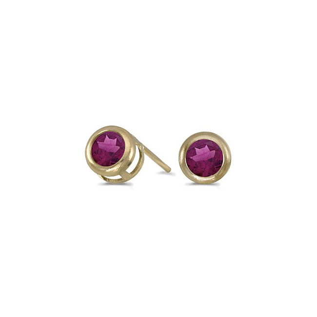 14k Yellow Gold Round Rhodolite Garnet Bezel Stud Earrings