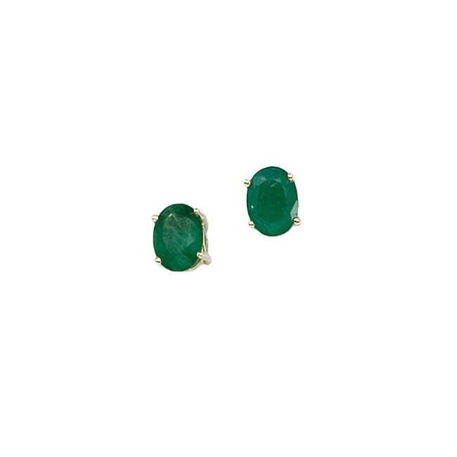 14K Yellow Gold Oval Emerald Earrings