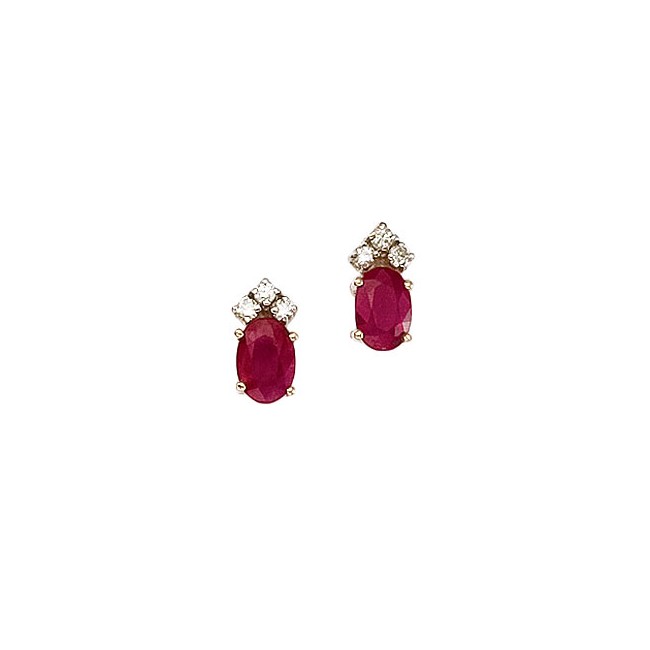 14K Yellow Gold Oval Ruby and Diamond Earrings