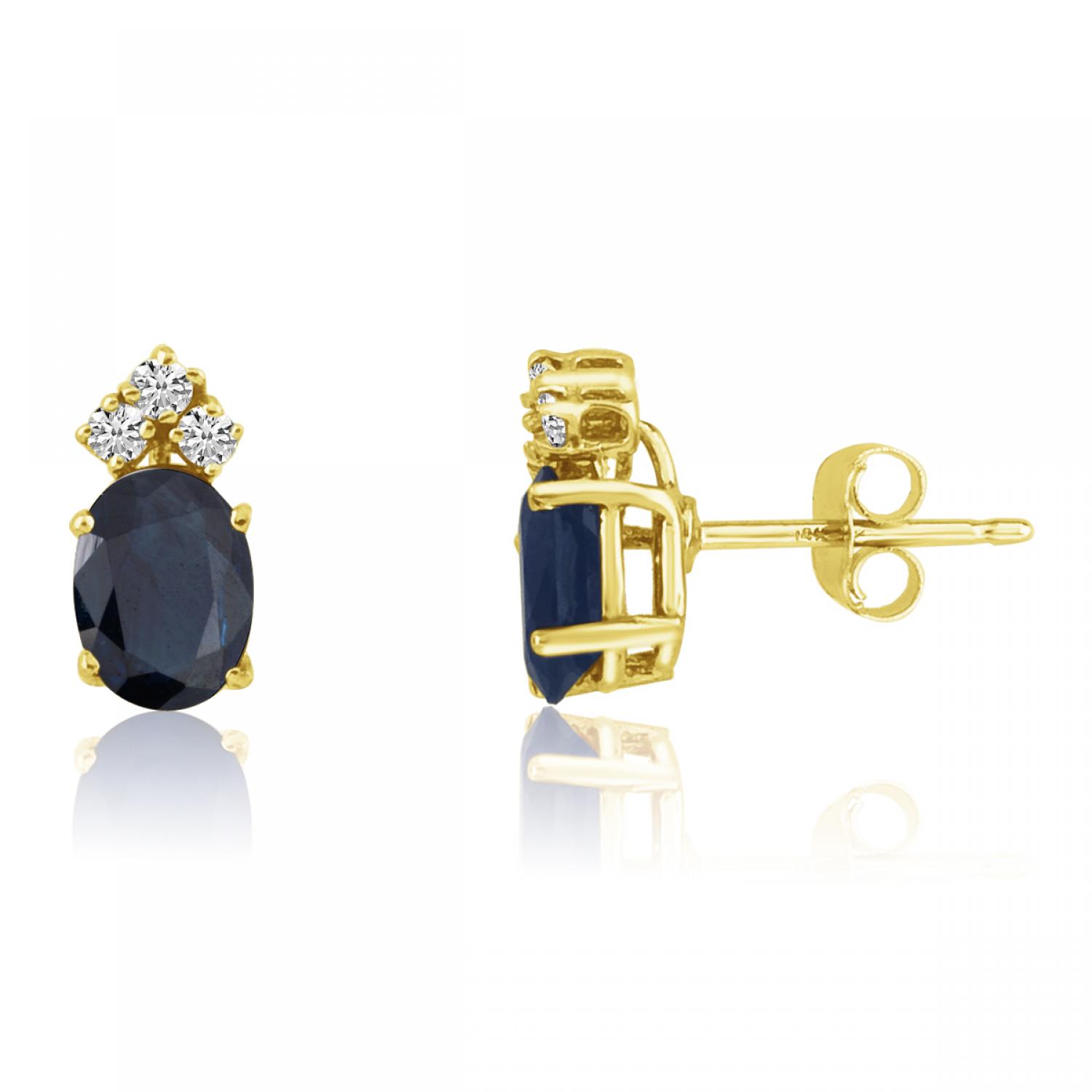 14K Yellow Gold Oval Sapphire and Diamond Earrings