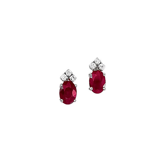 14K White Gold Oval Ruby and Diamond Earrings
