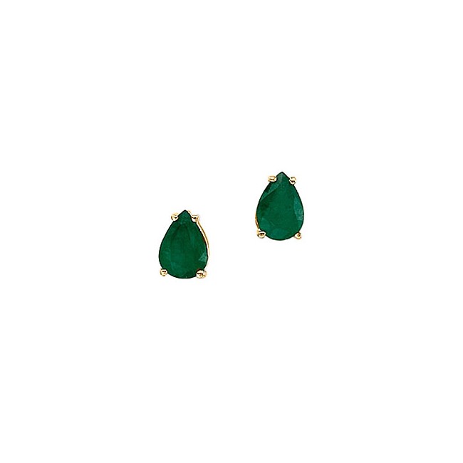 14K Yellow Gold Pear Emerald Earrings