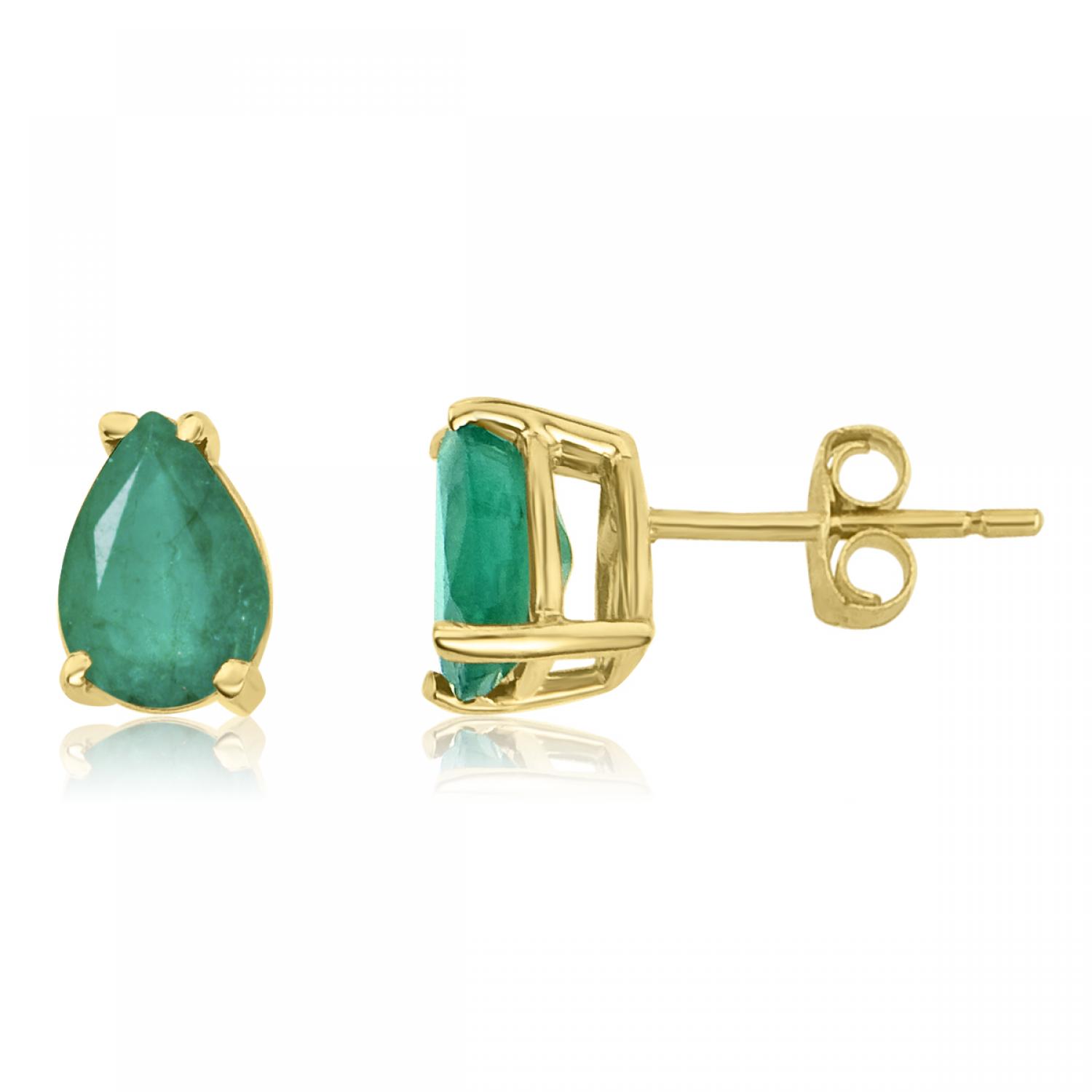 14K Yellow Gold Pear Emerald Earrings